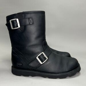 UGG Gallatin Boots Mens Size 8 Black Leather Buckle Motorcycle Moto Biker Winter